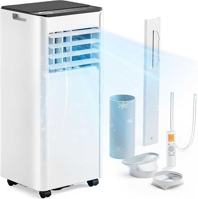 Climatiseur mobile 9 000 BTU (+35m²) 2,6 kW (avec télécommande), climatiseur portable quatre en un, fonctionnement silencieux, écran LED, minuterie 24 heures