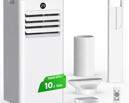Climatiseur Mobile 9 000 BTU (+35m²) 4 en 1 Silencieux - Télécommande, Minuterie 24h & Mode Sommeil,Clim Mobile pour Maison et Bureau,Kit d'Évacuation par Fenêtre Inclus