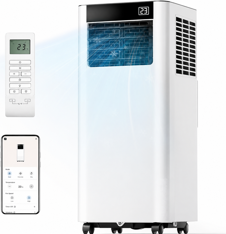 Climatiseur Mobile 7 000 BTU (+35m²) 3-en-1 Écoénergétique Climatiseur Portable, Kit Fenêtre Inclus, Contrôle Via Appli Télécommande, Silencieux 48 dB, Minuterie 24 H