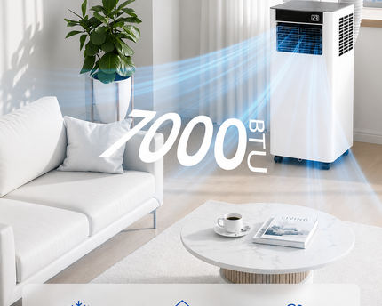Climatiseur Mobile 7 000 BTU (+35m²) 3-en-1 Écoénergétique Climatiseur Portable, Kit Fenêtre Inclus, Contrôle Via Appli Télécommande, Silencieux 48 dB, Minuterie 24 H