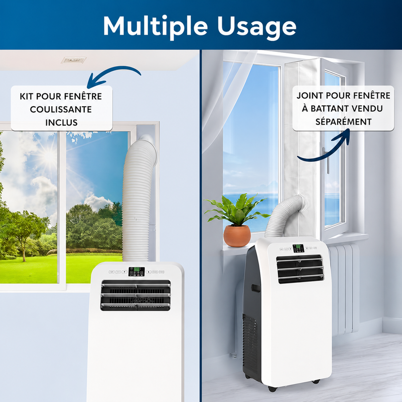 Climatiseur Mobile 12 000 BTU (+50m²) Puissant & Silencieux - Nouveauté - Déshumidificateur - Ventilateur et Climatisation - Clim Mobile avec Télécommande