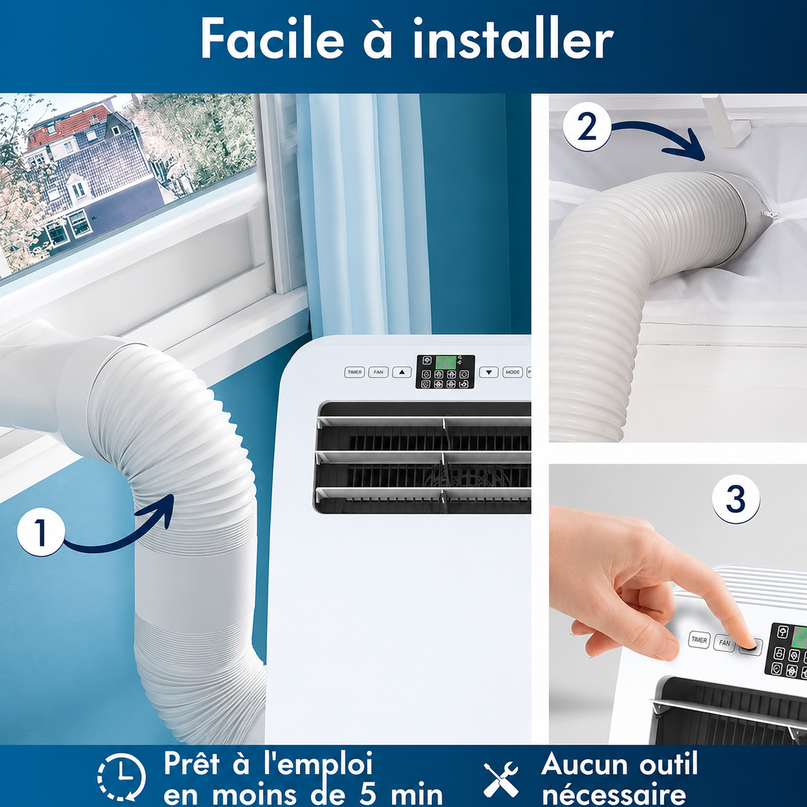 Climatiseur Mobile 12 000 BTU (+50m²) Puissant & Silencieux - Nouveauté - Déshumidificateur - Ventilateur et Climatisation - Clim Mobile avec Télécommande