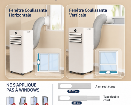 Climatiseur Mobile 9 000 BTU (+35m²) 4 en 1 Silencieux - Télécommande, Minuterie 24h & Mode Sommeil,Clim Mobile pour Maison et Bureau,Kit d'Évacuation par Fenêtre Inclus