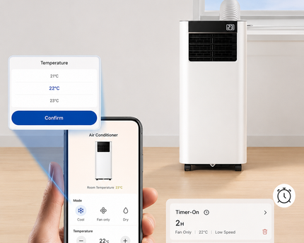 Climatiseur Mobile 7 000 BTU (+35m²) 3-en-1 Écoénergétique Climatiseur Portable, Kit Fenêtre Inclus, Contrôle Via Appli Télécommande, Silencieux 48 dB, Minuterie 24 H