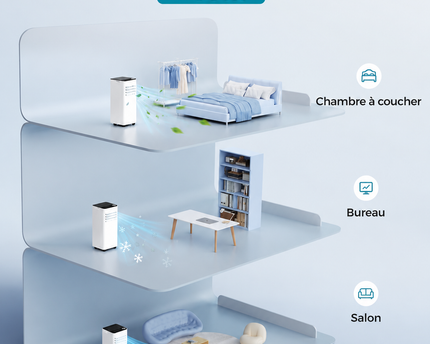 Climatiseur mobile 9 000 BTU (+35m²) 2,6 kW (avec télécommande), climatiseur portable quatre en un, fonctionnement silencieux, écran LED, minuterie 24 heures