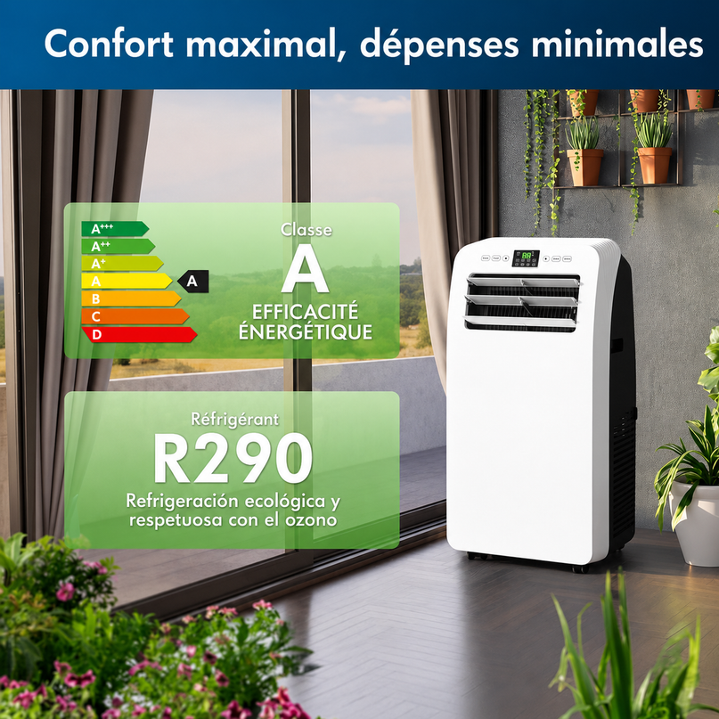 Climatiseur Mobile 12 000 BTU (+50m²) Puissant & Silencieux - Nouveauté - Déshumidificateur - Ventilateur et Climatisation - Clim Mobile avec Télécommande