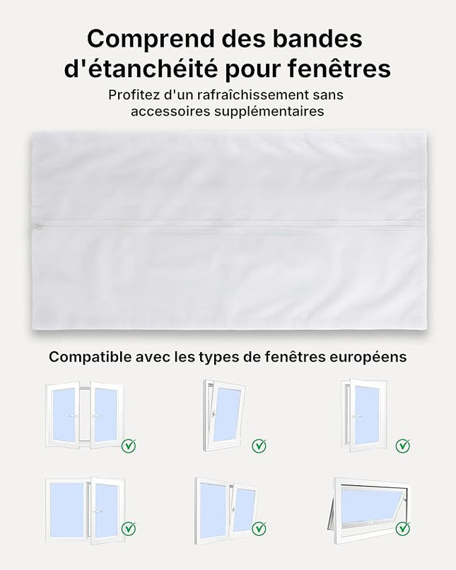 Climatiseur Mobile 7 000 BTU (+35m²) 3-en-1 Écoénergétique Climatiseur Portable, Kit Fenêtre Inclus, Contrôle Via Appli Télécommande, Silencieux 48 dB, Minuterie 24 H